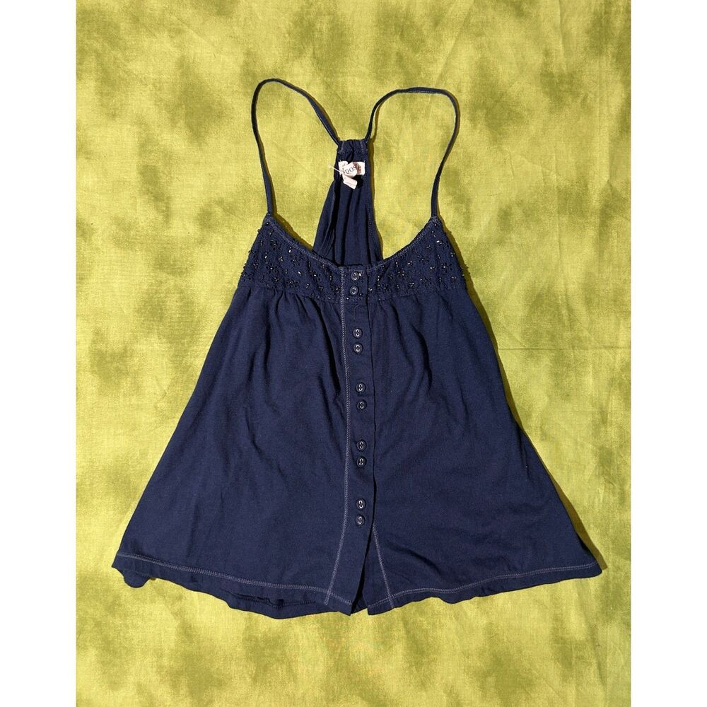 Navy Sequin Aeropostale Flowy Spaghetti Strap Tank Top Size XS / Y2K / racerback